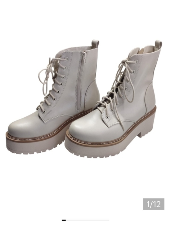 Soda Shoes - Soda Off White Pu Lace Up Chunky Lug Sole Round Toe Wide Combat Ankle Boot NWOT